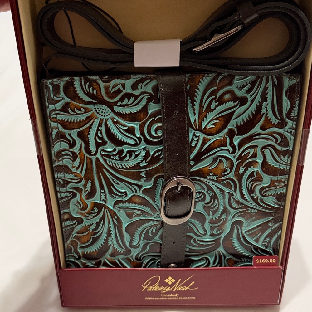 Patricia Nash Venezia Crossbody Bag Turquoise Tooled Leather Gift box NIB - Picture 4 of 9